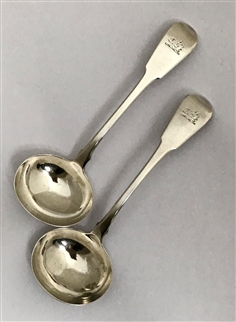 Pair Antique Sterling Silver Hallmarked George III Fiddle Pattern Sauce Ladles 1818