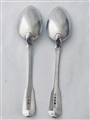 Antique pair of Georgian sterling silver fiddle pattern dessert spoons 1818