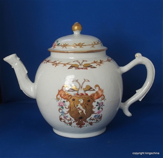 Rare Giant Chinese Armorial Porcelain Crest Teapot PUNCH POT 1760