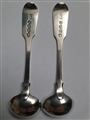 Pair of Antique George IV Hallmarked Sterling Silver Fiddle Pattern Salt Spoons, 1830