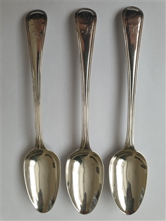 Set of 3 Antique George III Hallmarked Sterling Silver Old English Thread Pattern Teaspoons, 1787