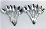 Antique Newcastle Hallmarked Sterling Silver Set 12 Fiddle Pattern Dessert Spoons c. 1810