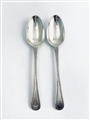 Antique George III Hallmarked Sterling Silver Pair Beaded Pattern Dessert Spoons 1780