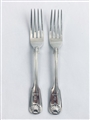 Antique George IV Hallmarked Sterling Silver Pair Fiddle Thread & Shell Pattern Table Forks 1823