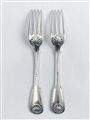 Antique George IV Hallmarked Sterling Silver Pair Fiddle Thread & Shell Pattern Table Forks 1823
