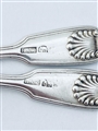 Pair Antique Indian Colonial Silver Pair Fiddle Thread and Shell Pattern Salt Spoons c.1845