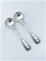 Antique Indian Colonial Sterling Silver Pair Fiddle Thread and Shell Pattern Salt Spoons c.1845