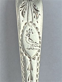 Set Six Antique Irish George III hallmarked sterling silver bright-cut dessert spoons, 1793