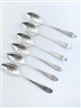Set Six Antique Irish George III hallmarked sterling silver bright-cut dessert spoons, 1793
