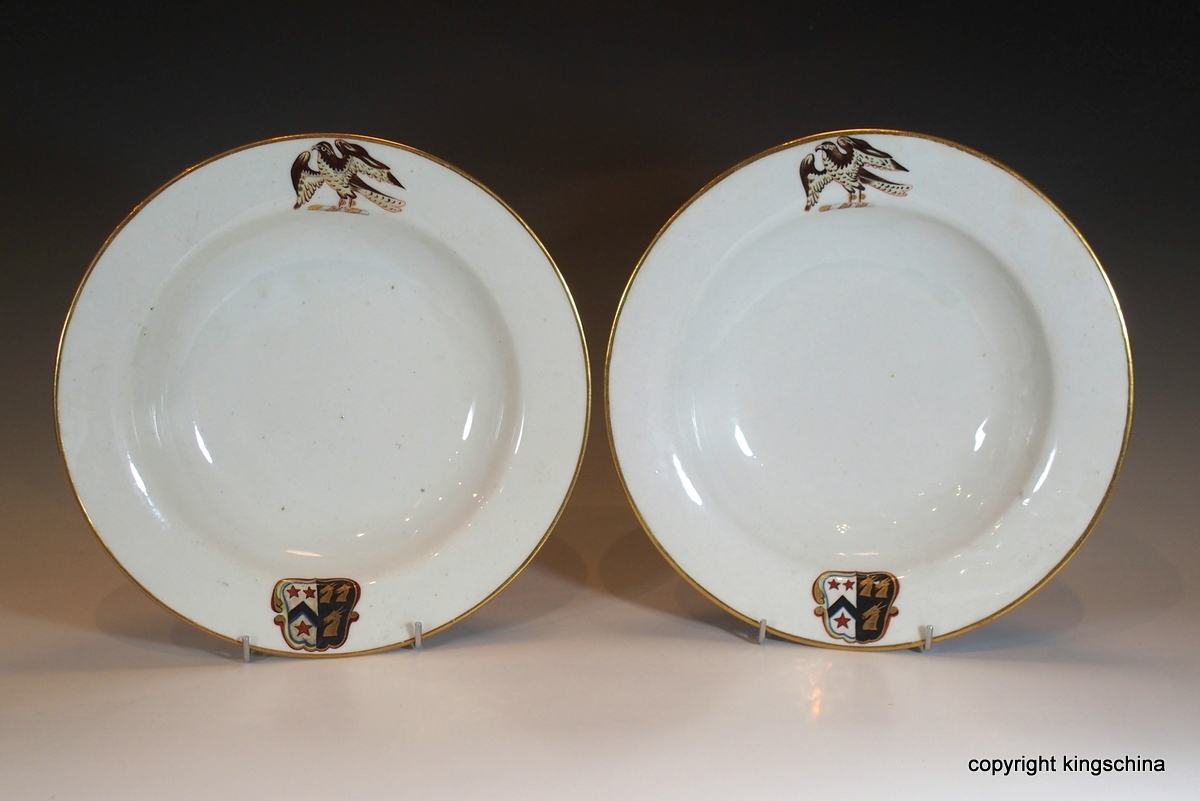 Pair English Armorial Plates HAWK EAGLE FALCON crest Arms ...