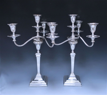 Pair of Edwardian Antique Silver Four Light Candelabra made in 1904