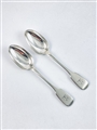 Antique Irish Hallmarked Sterling Silver Pair Victorian Fiddle Pattern Dessert Spoons 1861