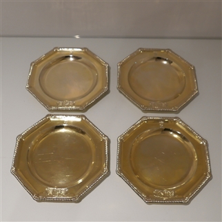 Mid 19th Century Antique Victorian Sterling Silver Gilt Set Four Octagonal Plates London 1848 Daniel & Charles Houle