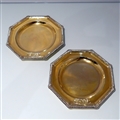 Mid 19th Century Antique Victorian Sterling Silver Gilt Set Four Octagonal Plates London 1848 Daniel & Charles Houle