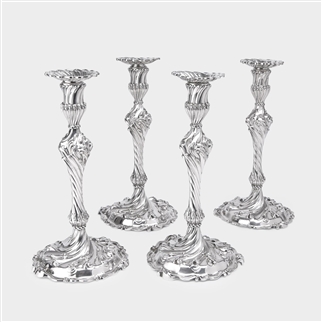 RARE SET OF GEORGE III CAST SILVER CANDLESTICKS