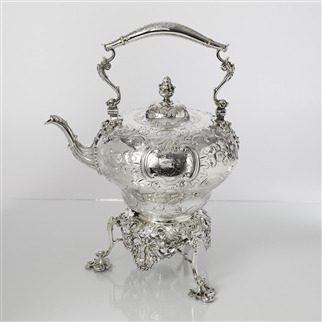 Antique Silver Rococo Style Kettle & Stand