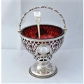 Ruby Red Glass Sugar Basket & Spoon