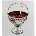 Ruby Red Glass Sugar Basket & Spoon