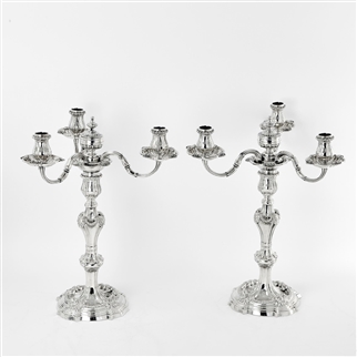 Pair 3-light George III Silver Candelabra