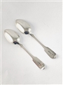 Pair antique Exeter silver hallmarked sterling silver fiddle pattern dessert spoons 1842