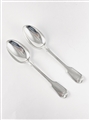 Pair Victorian hallmarked sterling silver French Fiddle and thread pattern dessert spoons 1866
