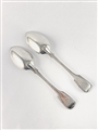 Pair Victorian hallmarked sterling silver French Fiddle and thread pattern dessert spoons 1866