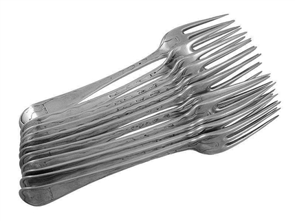 Rare set of twelve George II Hanoverian pattern silver forks