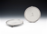AN EXTREMELY FINE & RARE PAIR OF GEORGE III BLUE BELL DROP SALVERS MADE IN LONDON IN 1779 BY CROUCH & HANNAM.