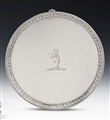 AN EXTREMELY FINE & RARE PAIR OF GEORGE III BLUE BELL DROP SALVERS MADE IN LONDON IN 1779 BY CROUCH & HANNAM.