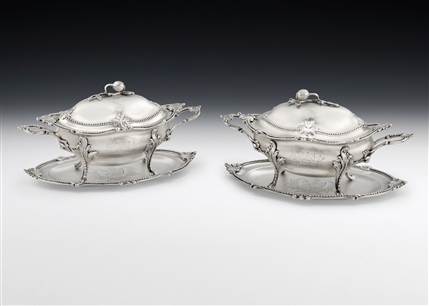 An Important Pair of George Iii Sauce Tureens & Stands Made in London in 1775 by William Holmes