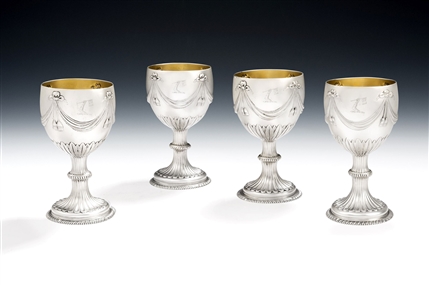 An Important & Extremely Rare Set of Four George Iii Neo Classical Drinking Goblets Made in London in 1773 by William Turton
