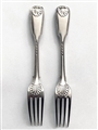 Pair Antique Hallmarked Sterling Silver Fiddle Thread & Shell Dessert Forks 1843