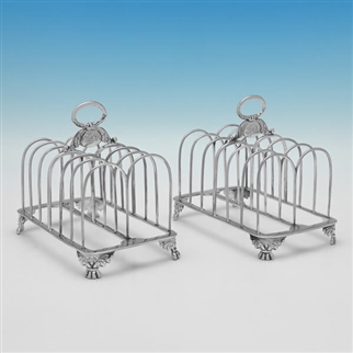 Rare Pair of George IV Period Sterling Silver Toast Racks