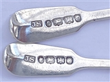 A pair Victorian hallmarked Exeter sterling silver fiddle pattern salt spoons, 1850