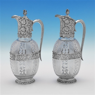 Stunning Pair of Victorian Silver Claret Jugs