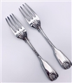 Antique Hallmarked Sterling Silver Pair Victorian Fiddle, Thread & Shell Table Forks 1852