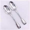 Antique Hallmarked Sterling Silver Pair Victorian Fiddle  & Thread Pattern Dessert Spoons 1853