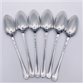 Antique Hallmarked Sterling Silver Set 6 Old English Feather Edge Pattern Dessert Spoons Hester Bateman 1776