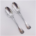 Antique Hallmarked Victorian Sterling Silver Pair Fiddle Thread and Shell Pattern Dessert Spoons 1840