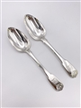 Antique Hallmarked Sterling Silver Pair Fiddle and Shell Pattern Dessert Spoons London 1808