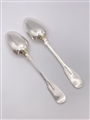Antique Hallmarked Sterling Silver Pair Fiddle and Shell Pattern Dessert Spoons London 1808